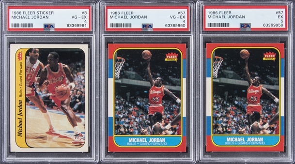 1986-87 Fleer Basketball Collection (53) – Including Three PSA-Graded Michael Jordan Rookie Cards